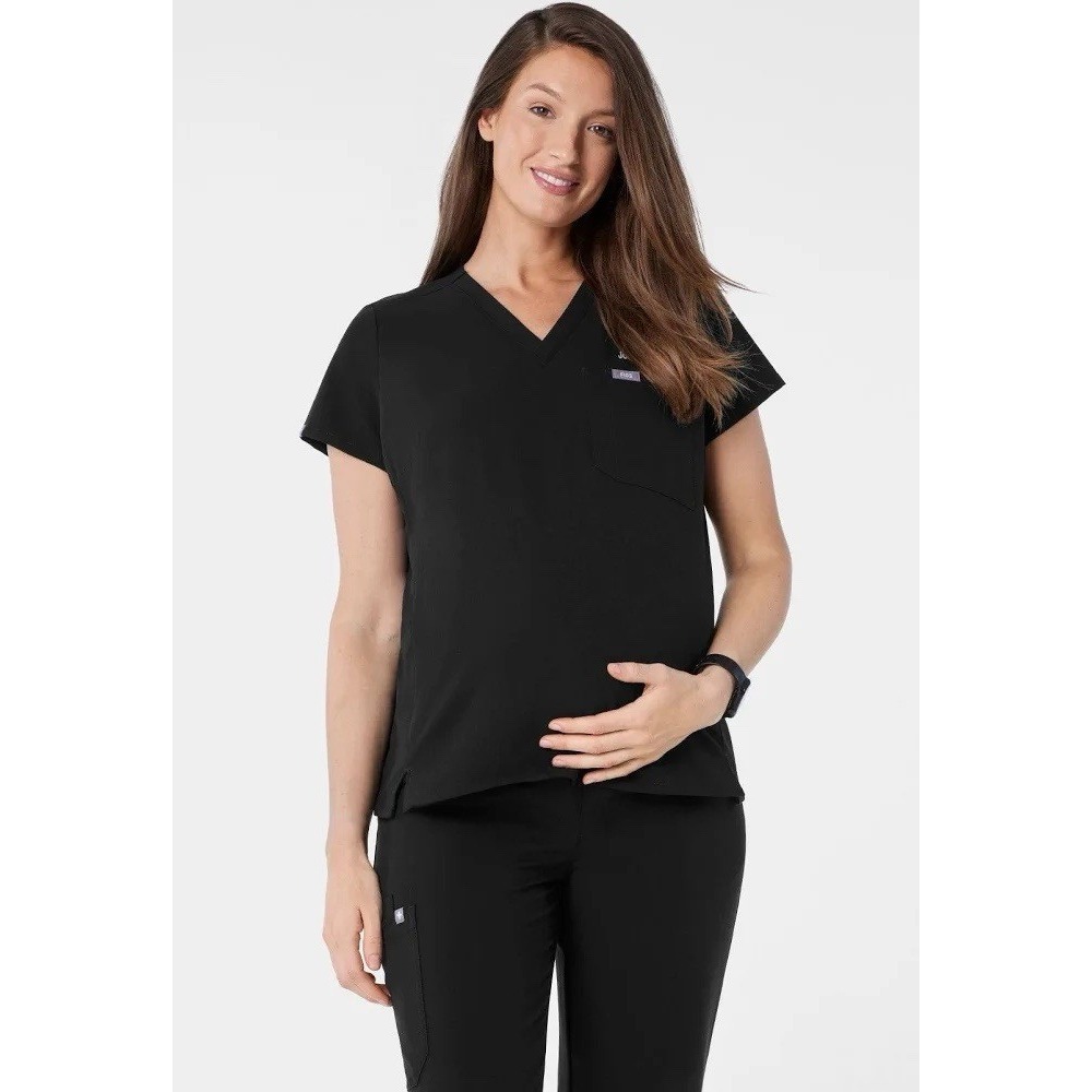 FIGS Maternity Catarina Scrub Top Black Short Sleeve V-Neck M Stretch Medical